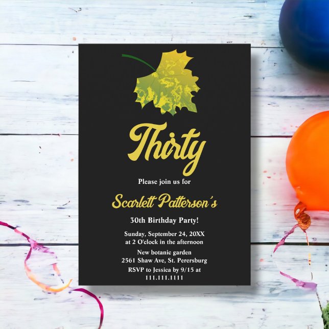 Convite A queda verde da aquarela deixa aniversário de 30  (Criador carregado)