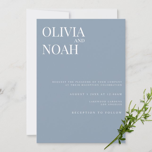 Convite à Recepção de casamento Azul Elegante Dust (Criador carregado)