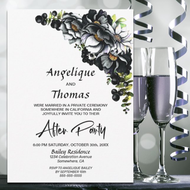 Convite à Recepção de casamento Floral Moody Black (Criador carregado)