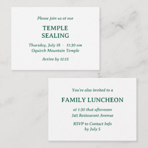 Convite à refeição e templo verde e branco minimal