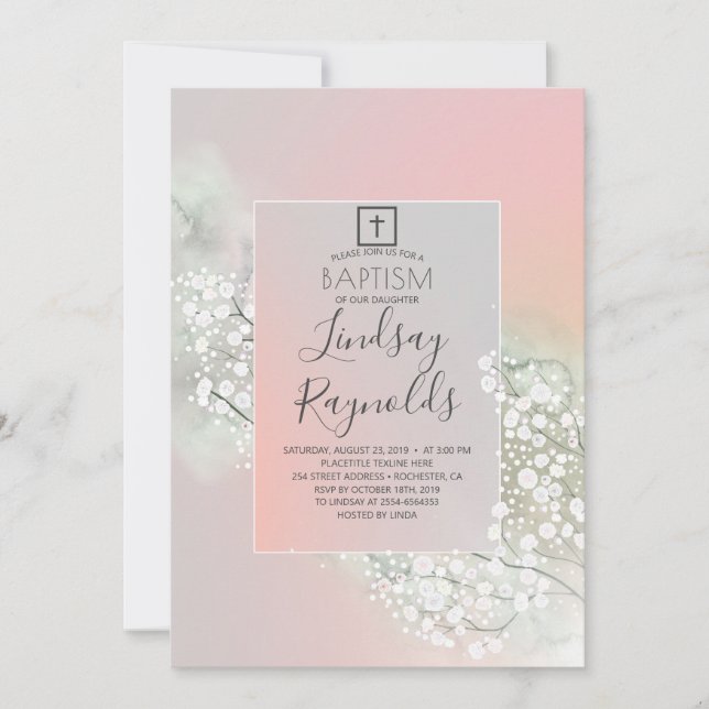 Convite A respiração do bebê Blush Floral Moças Rosa Batis (Frente)