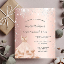 Convite à rosa de Quinceanera para ouro
