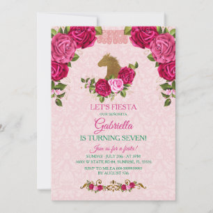 Convite A Rosa Floral Rosa está virando Sete Aniversário