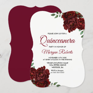 Convite A rosa vermelha Quinceanera bonito de Borgonha
