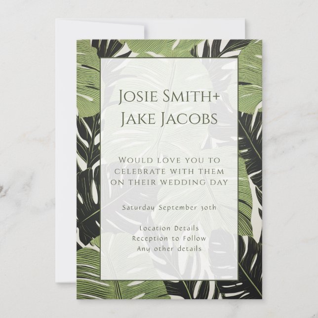 Convite A Selva Verde Branca e Moderna Deixa Casamento Inv (Frente)