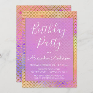 Convite A sereia roxa, cor-de-rosa e amarela todo o