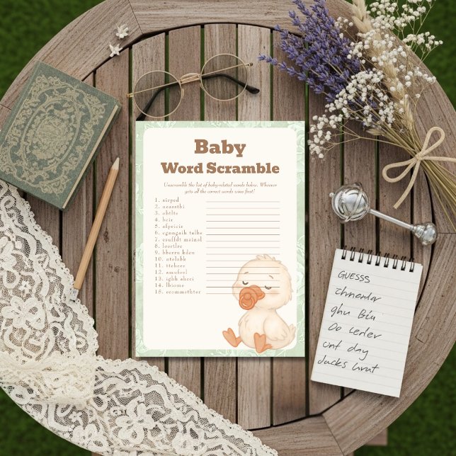 Convite A  Silly Goose  baby Baby Word Scramble Game card (A Silly Goose baby Baby Word Scramble Game card)
