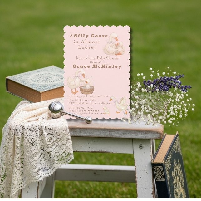 Convite A Silly Goose is Almost Loose Pink Baby Shower (A Silly Goose is Almost Loose Pink Baby Shower Invitation)