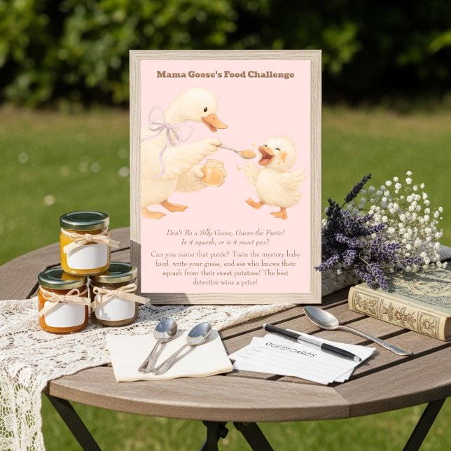 Convite A silly Goose Pink Baby Food Challenge Game Sign (A silly Goose Pink Baby Food Challenge Game Sign)