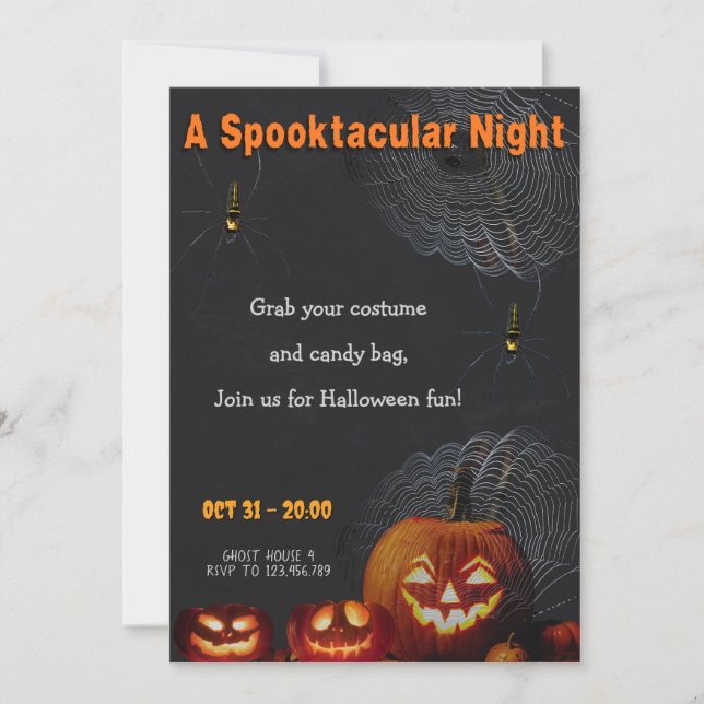 Convite A Spooktacular Night | Pumpkins & Spider Halloween (Frente)