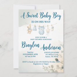 Convite A Sweet Baby Boy is on his way Baby Shower