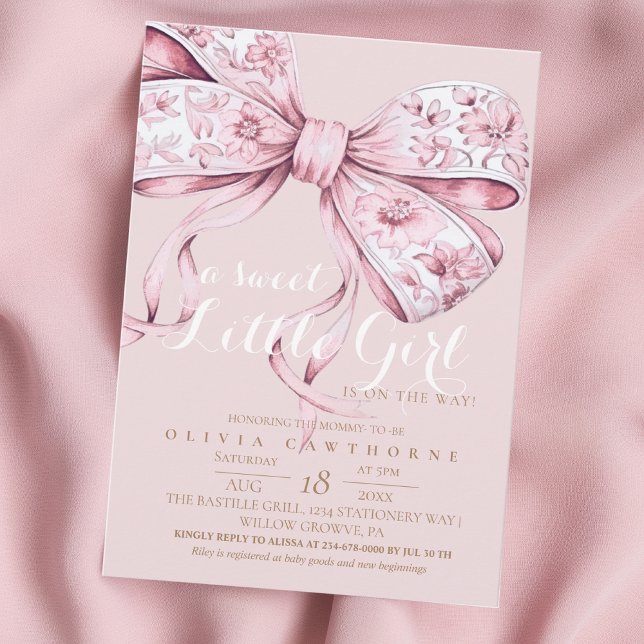Convite A Sweet Girl Pink Bow Baby Shower Invitation (Criador carregado)