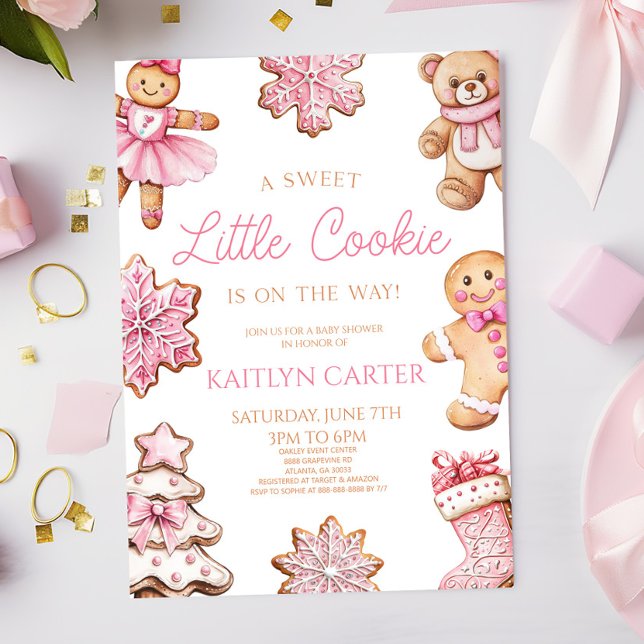 Convite A Sweet Little Cookie Pink Gingerbread Baby Shower (Criador carregado)
