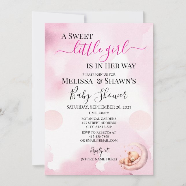 Convite A Sweet Little Girl Baby Shower Invitation (Frente)
