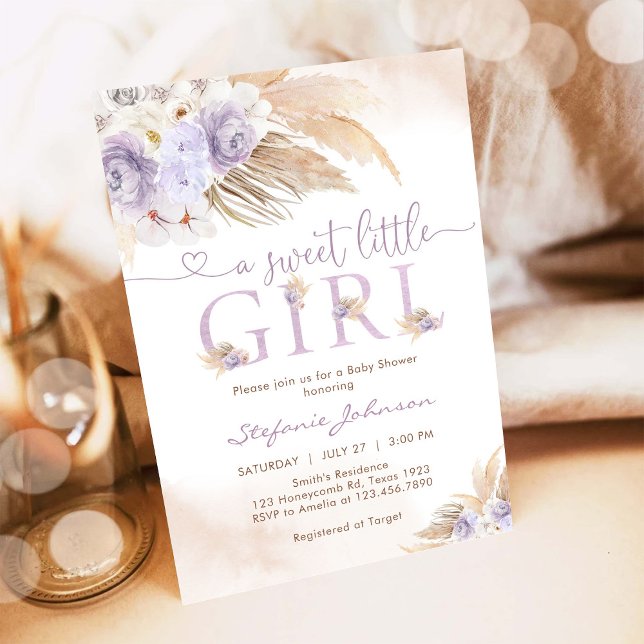Convite A Sweet Little Girl Pampass Baby Shower Invitation (Criador carregado)