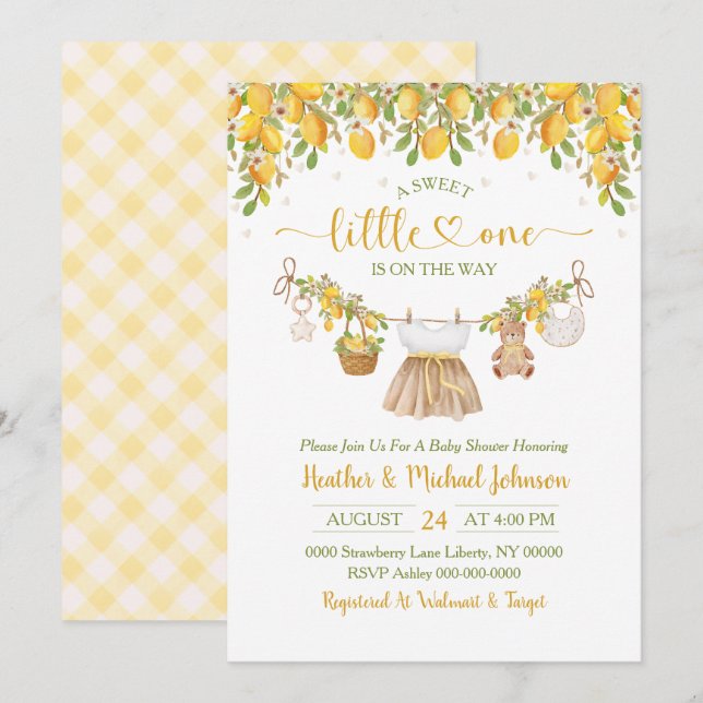 Convite A Sweet Little One Lemon Citrus Baby Shower (Frente/Verso)