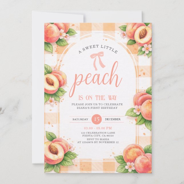 Convite A Sweet Little Peach Birthday Invitation (Frente)