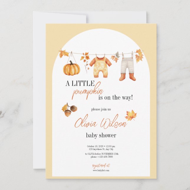Convite A Sweet Little Pumpkin Baby Shower Invitation  (Frente)