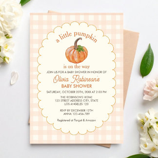 Convite A sweet Little Pumpkin is on the way baby shower