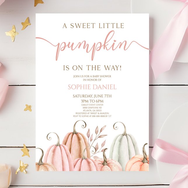 Convite A Sweet Little Pumpkin Pink Orange Baby Shower (Criador carregado)