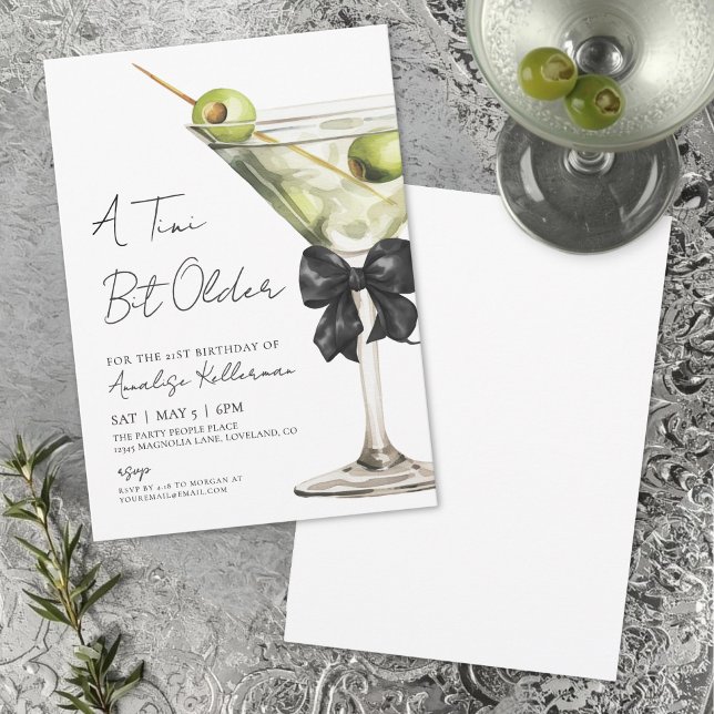 Convite A Tini Bit Older Bow Martini Birthday Party (A Tini Bit Older Bow Martini Birthday Party Invitation)