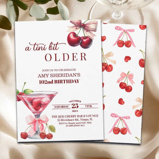 Convite A Tini Bit Older Cherry Martini 102nd Birthday (Criador carregado)