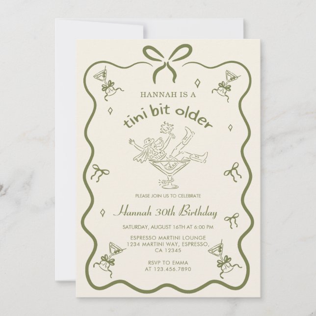 Convite A Tini Bit Older Espresso Martini Bow Birthday  (Frente)