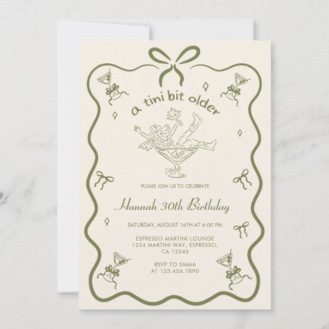 Convite A Tini Bit Older Espresso Martini Bow Birthday  (Frente)
