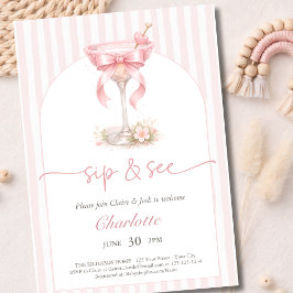 Convite A Tini One Arched Pink Stripes Baby Sip And See 