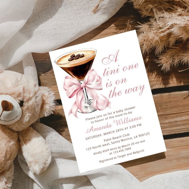 Convite A Tini One Espresso Martini Baby Shower Invitation (A tini One Espresso Martini Pink Bow Baby Shower Invitation)