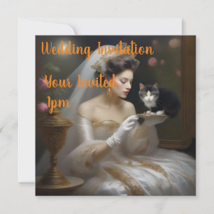 Convite A Tinta De Óleo De Noiva De Gato,