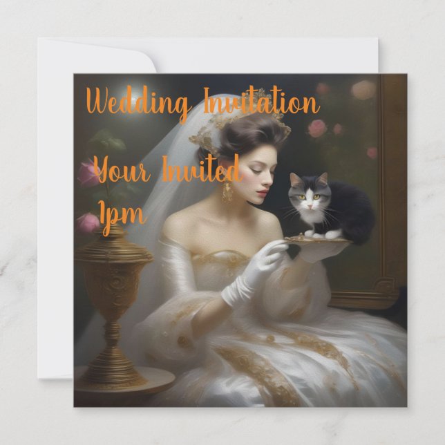 Convite A Tinta De Óleo De Noiva De Gato, (Frente)