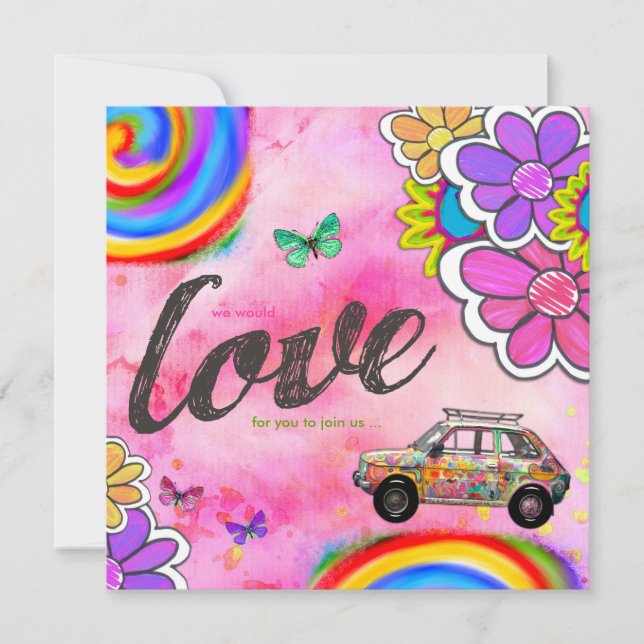 Convite A tintura do laço do hippy do GC | convida o rosa (Frente)