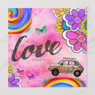 Convite A tintura do laço do hippy do GC   convida o rosa