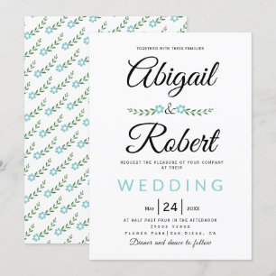Convite A tipografia manual aqua flores simples casamento