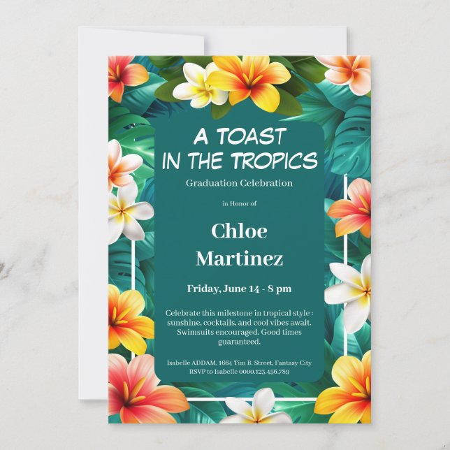 Convite A Toast in thetropics | Tropical Graduation Party  (Frente)