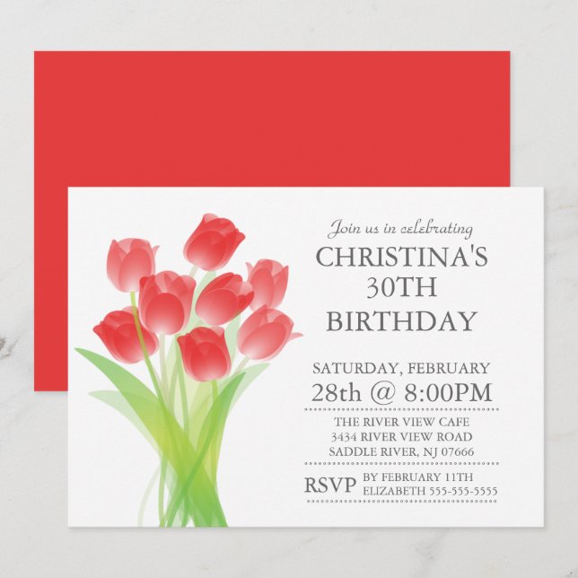 Convite A tulipa tipográfica moderna floresce a festa de (Frente/Verso)