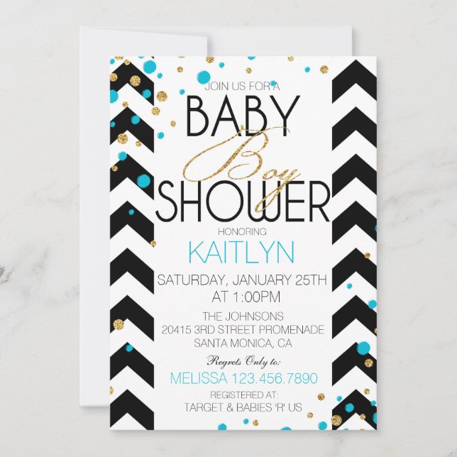 Convite A turquesa Dourado do brilho polvilha o chá de (Frente)