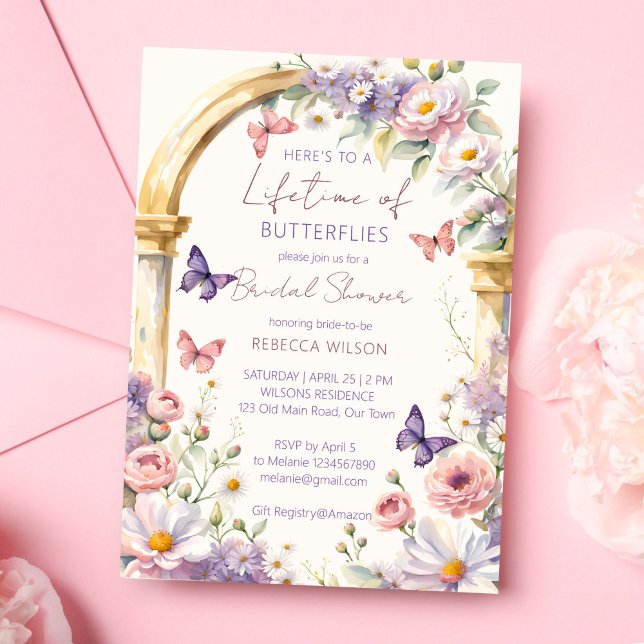 Convite A uma vida inteira de borboletas primavera chá de  (To a lifetime of butterflies spring summer garden bridal shower invitation template digital download)