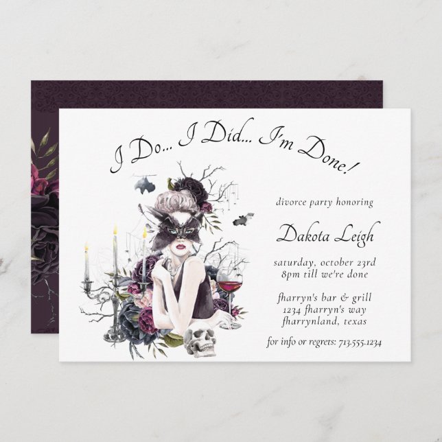 Convite A Vampiress | Moody Gothic Glam Divorce Party (Frente/Verso)