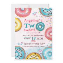 A vibrant 2nd birthday invitation with donuts. 