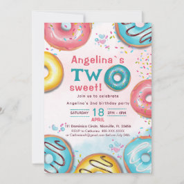Convite A vibrant 2nd birthday invitation with donuts. 