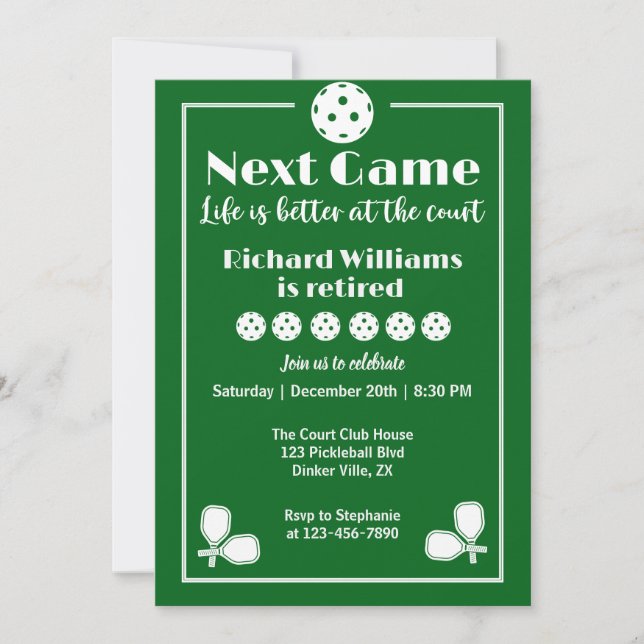 Convite A vida de reforma de picleball é melhor no tribuna (Frente)