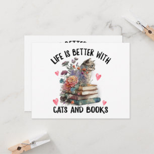 Convite A vida é melhor com gatos e livros Gato engraçado