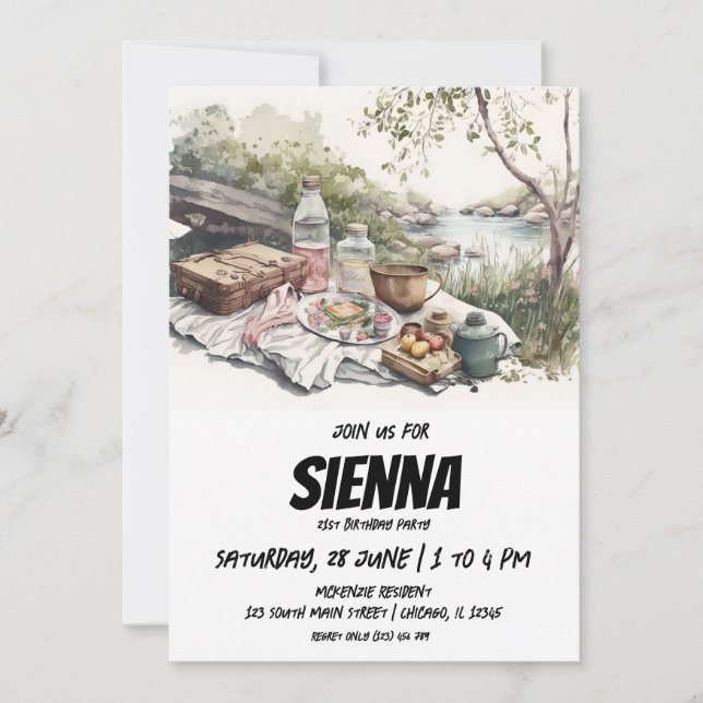 Convite à vista de fluxo de água do Picnic de Verã (Frente)