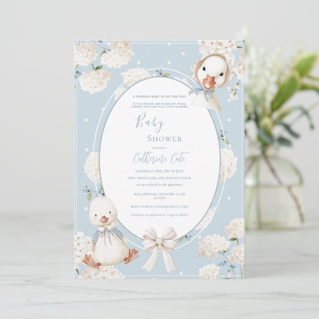 Convite A Waddle Baby is on the Way Whimsical Baby Shower (Em pé/Frente)