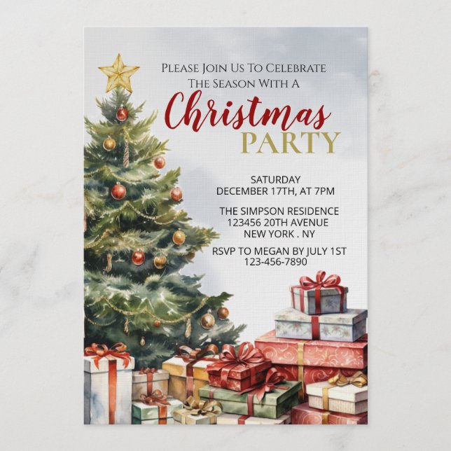 Convite A Warm and Festive Watercolor Christmas Invitation (Frente)