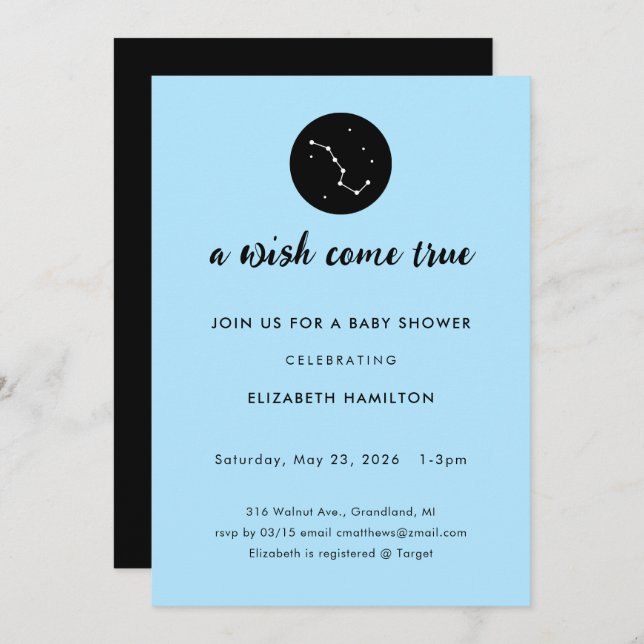 Convite A Wish Come True Big Dipper Baby Shower Invitation (Frente/Verso)