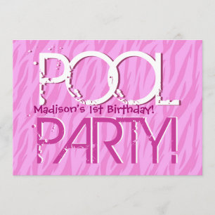 Convite A zebra do rosa da festa na piscina do primeiro
