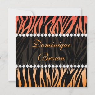 Convite A zebra Jeweled alaranjada e amarela elegante